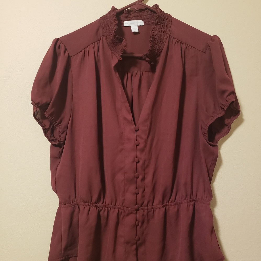 New York & Company burgundy button up blouse